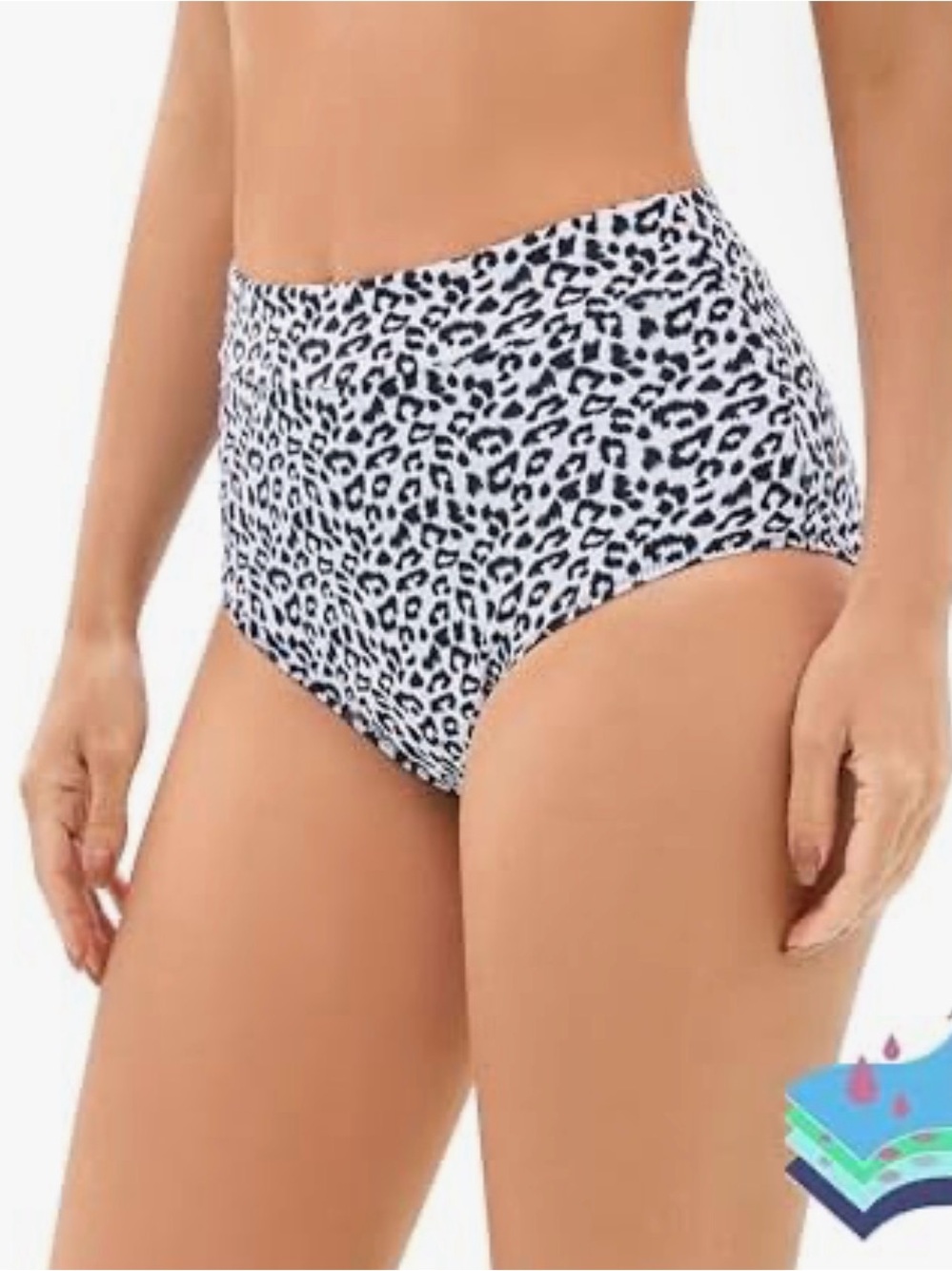 High-Waist Leopard Print Bikini Bottoms - White/Black